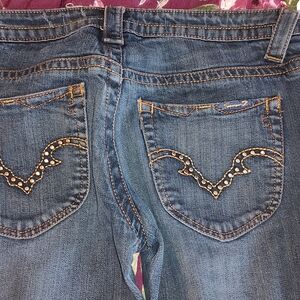 Seven7 Women's Blue Bootcut Jeans with Studded Pocket Accents